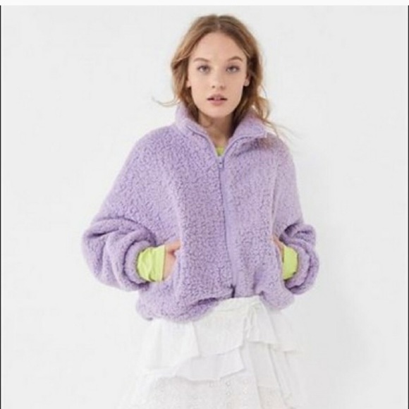 purple fuzzy jacket